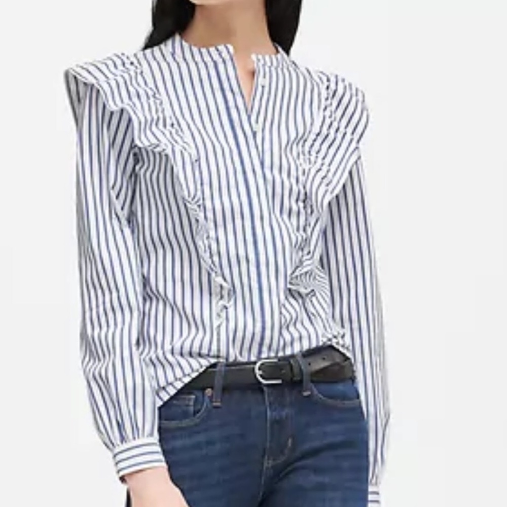 Banana Republic Riley Stripe Ruffle Front Shirt - Picture 4 of 8